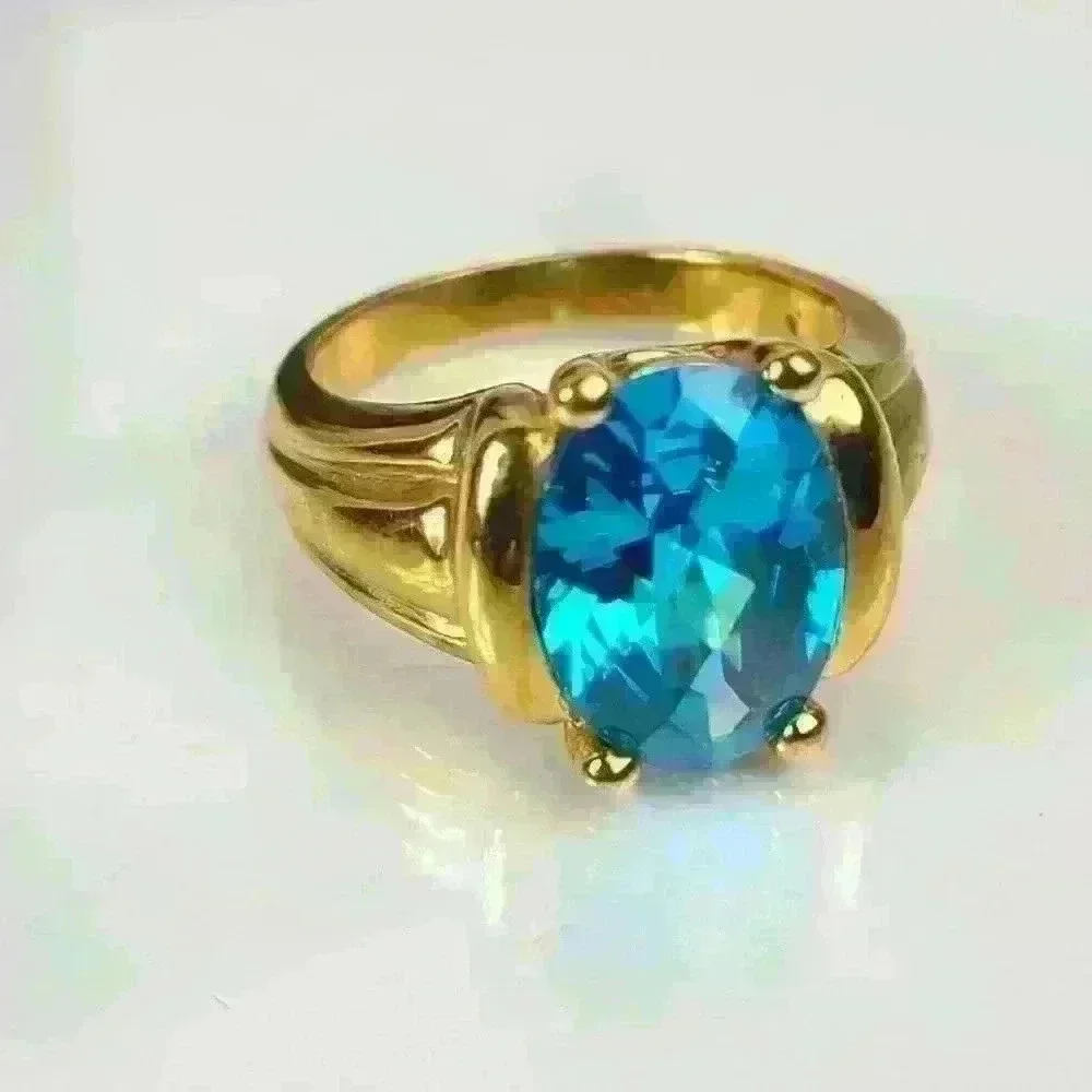 Blue Topaz Sterling Silver 925 ring gold plated outside size 9 unseix ring - Picture 4 of 17